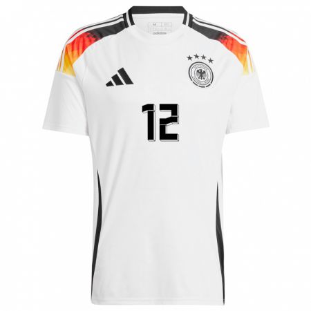 Kandiny Enfant Maillot Allemagne Christian Fruchtl #12 Blanc Tenues Domicile 24-26 T-Shirt