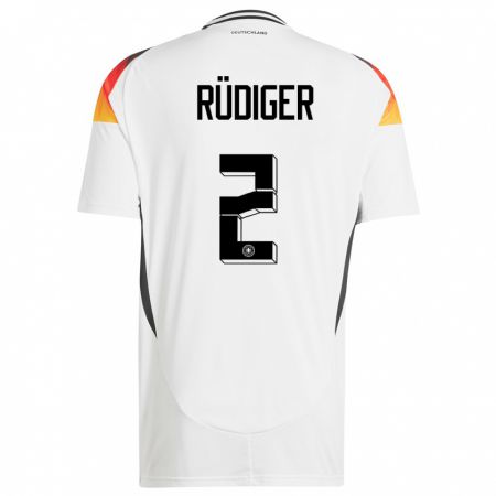 Kandiny Enfant Maillot Allemagne Antonio Rudiger #2 Blanc Tenues Domicile 24-26 T-Shirt