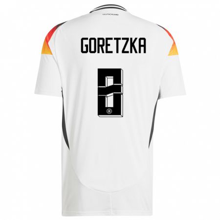 Kandiny Enfant Maillot Allemagne Leon Goretzka #8 Blanc Tenues Domicile 24-26 T-Shirt