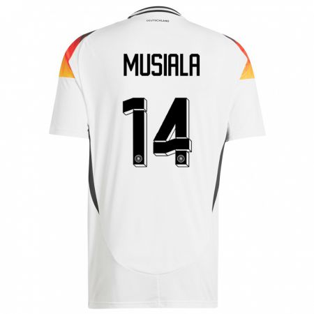Kandiny Enfant Maillot Allemagne Jamal Musiala #14 Blanc Tenues Domicile 24-26 T-Shirt