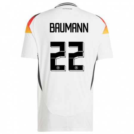 Kandiny Enfant Maillot Allemagne Oliver Baumann #22 Blanc Tenues Domicile 24-26 T-Shirt