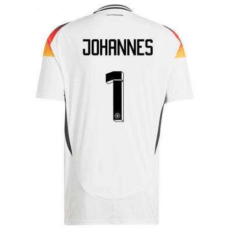 Kandiny Enfant Maillot Allemagne Stina Johannes #1 Blanc Tenues Domicile 24-26 T-Shirt