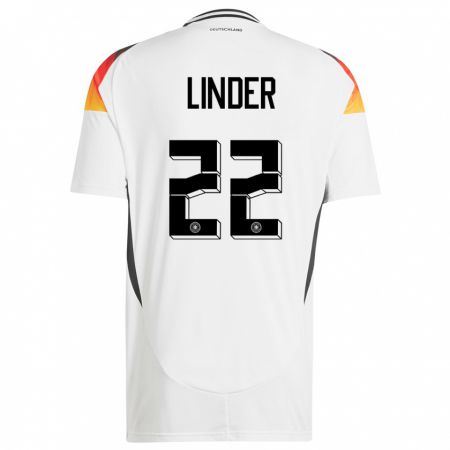 Kandiny Enfant Maillot Allemagne Sarai Linder #22 Blanc Tenues Domicile 24-26 T-Shirt