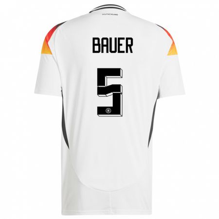 Kandiny Enfant Maillot Allemagne Maximilian Bauer #5 Blanc Tenues Domicile 24-26 T-Shirt