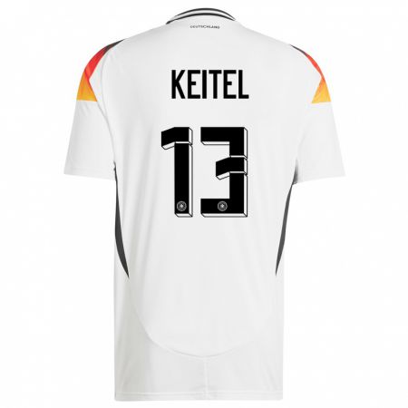 Kandiny Enfant Maillot Allemagne Yannik Keitel #13 Blanc Tenues Domicile 24-26 T-Shirt