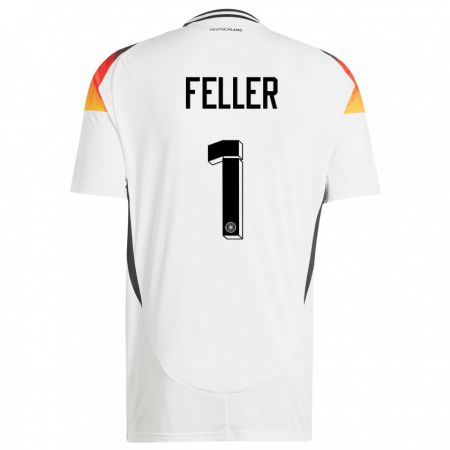 Kandiny Enfant Maillot Allemagne Frank Feller #1 Blanc Tenues Domicile 24-26 T-Shirt