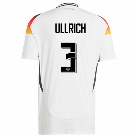 Kandiny Enfant Maillot Allemagne Lukas Ullrich #3 Blanc Tenues Domicile 24-26 T-Shirt