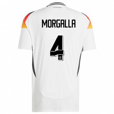 Kandiny Enfant Maillot Allemagne Leandro Morgalla #4 Blanc Tenues Domicile 24-26 T-Shirt