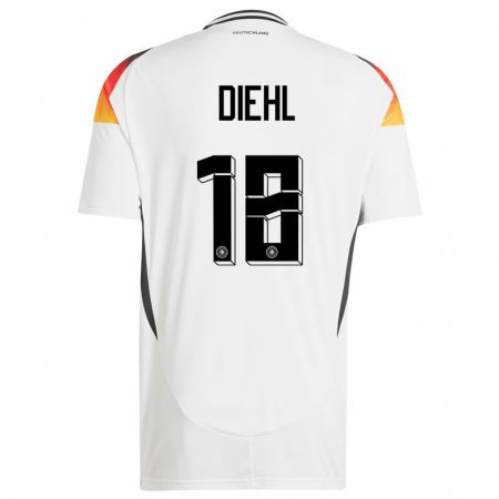 Kandiny Enfant Maillot Allemagne Justin Diehl #18 Blanc Tenues Domicile 24-26 T-Shirt
