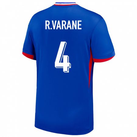 Kandiny Enfant Maillot France Raphael Varane #4 Bleu Tenues Domicile 24-26 T-Shirt