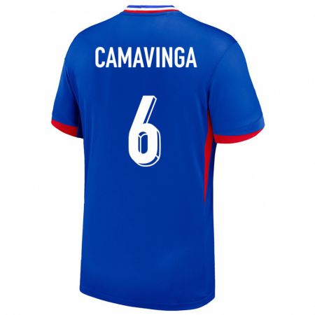 Kandiny Enfant Maillot France Eduardo Camavinga #6 Bleu Tenues Domicile 24-26 T-Shirt