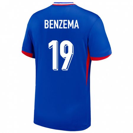 Kandiny Enfant Maillot France Karim Benzema #19 Bleu Tenues Domicile 24-26 T-Shirt