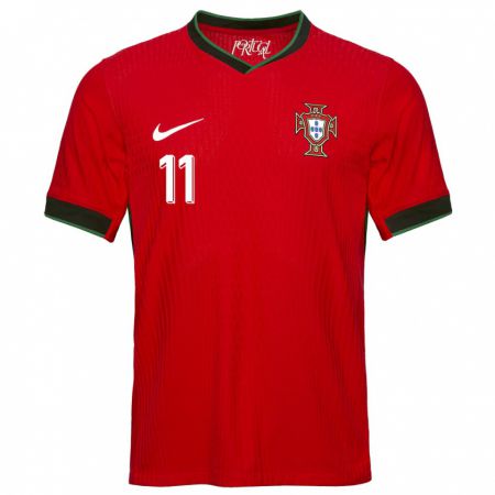 Kandiny Enfant Maillot Portugal Joao Mario #11 Rouge Tenues Domicile 24-26 T-Shirt