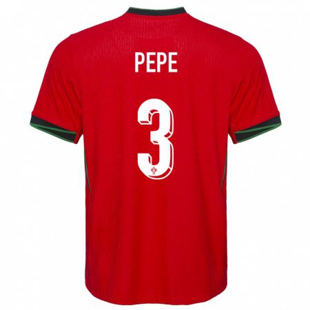 Kandiny Enfant Maillot Portugal Pepe #3 Rouge Tenues Domicile 24-26 T-Shirt