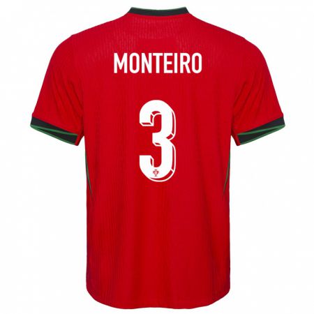 Kandiny Enfant Maillot Portugal Diogo Monteiro #3 Rouge Tenues Domicile 24-26 T-Shirt