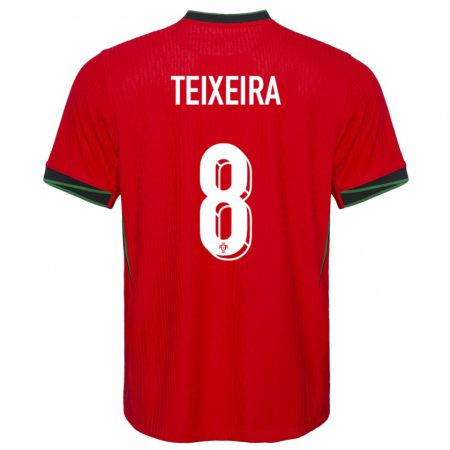 Kandiny Enfant Maillot Portugal Joao Teixeira #8 Rouge Tenues Domicile 24-26 T-Shirt