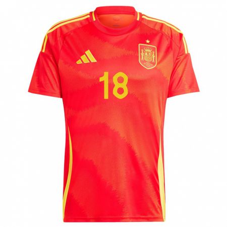 Kandiny Enfant Maillot Espagne Jordi Alba #18 Rouge Tenues Domicile 24-26 T-Shirt