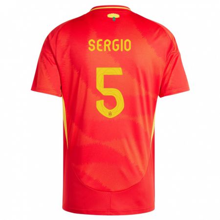 Kandiny Enfant Maillot Espagne Sergio Busquets #5 Rouge Tenues Domicile 24-26 T-Shirt