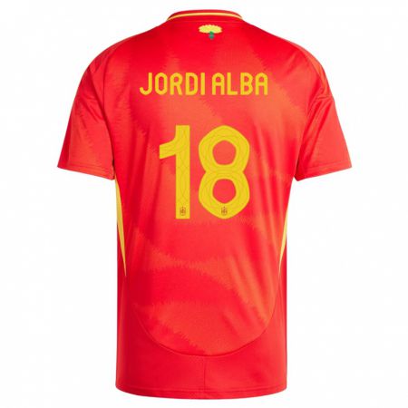 Kandiny Enfant Maillot Espagne Jordi Alba #18 Rouge Tenues Domicile 24-26 T-Shirt