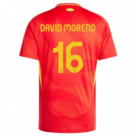 Kandiny Enfant Maillot Espagne Antonio David Moreno #16 Rouge Tenues Domicile 24-26 T-Shirt