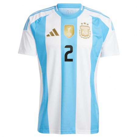 Kandiny Enfant Maillot Argentine Leandro Figueredo #2 Blanc Bleu Tenues Domicile 24-26 T-Shirt