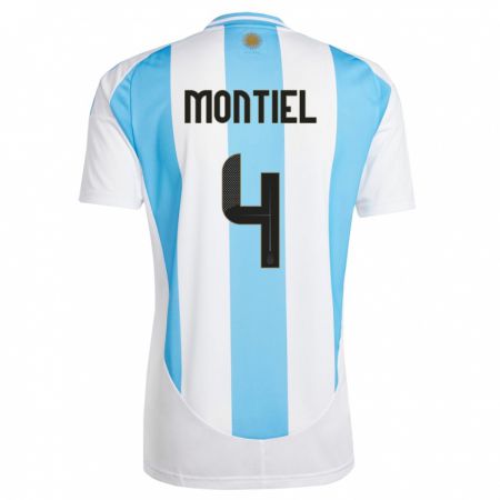Kandiny Enfant Maillot Argentine Gonzalo Montiel #4 Blanc Bleu Tenues Domicile 24-26 T-Shirt
