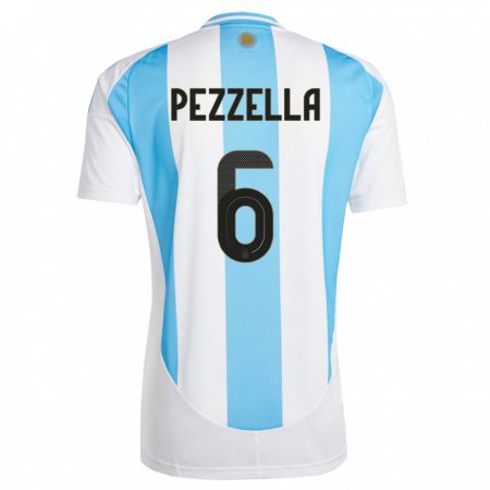Kandiny Enfant Maillot Argentine German Pezzella #6 Blanc Bleu Tenues Domicile 24-26 T-Shirt