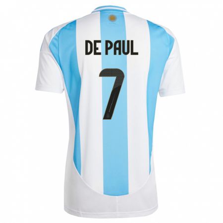 Kandiny Enfant Maillot Argentine Rodrigo De Paul #7 Blanc Bleu Tenues Domicile 24-26 T-Shirt