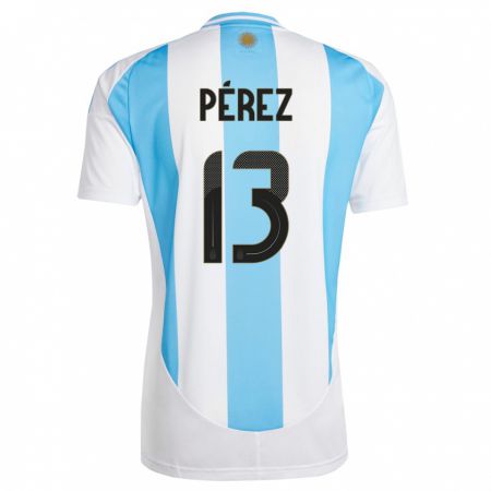 Kandiny Enfant Maillot Argentine Nehuen Perez #13 Blanc Bleu Tenues Domicile 24-26 T-Shirt