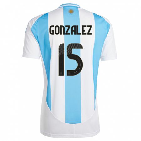 Kandiny Enfant Maillot Argentine Nicolas Gonzalez #15 Blanc Bleu Tenues Domicile 24-26 T-Shirt