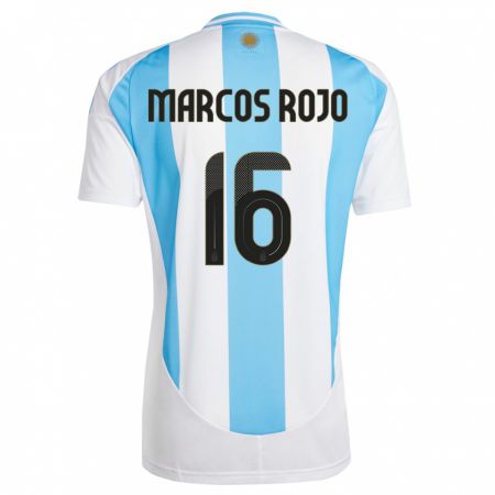 Kandiny Enfant Maillot Argentine Marcos Rojo #16 Blanc Bleu Tenues Domicile 24-26 T-Shirt
