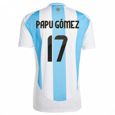 Kandiny Enfant Maillot Argentine Papu Gomez #17 Blanc Bleu Tenues Domicile 24-26 T-Shirt