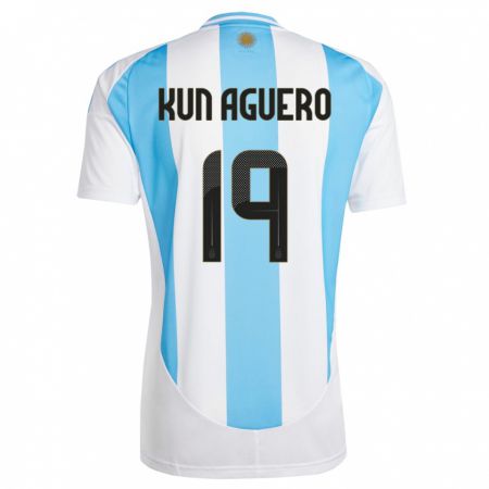 Kandiny Enfant Maillot Argentine Sergio Aguero #19 Blanc Bleu Tenues Domicile 24-26 T-Shirt