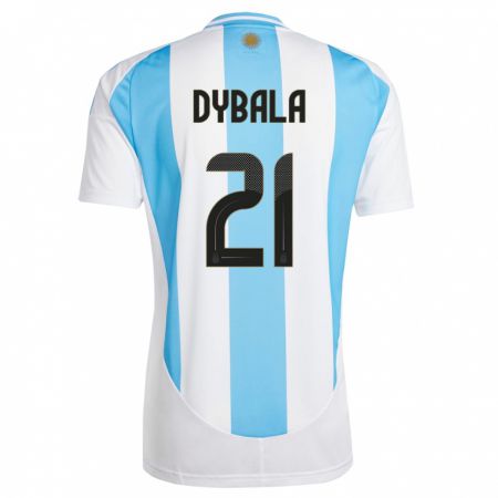 Kandiny Enfant Maillot Argentine Paulo Dybala #21 Blanc Bleu Tenues Domicile 24-26 T-Shirt