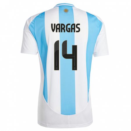 Kandiny Enfant Maillot Argentine Agustina Vargas #14 Blanc Bleu Tenues Domicile 24-26 T-Shirt