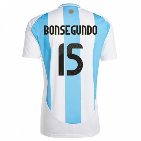 Kandiny Enfant Maillot Argentine Florencia Bonsegundo #15 Blanc Bleu Tenues Domicile 24-26 T-Shirt