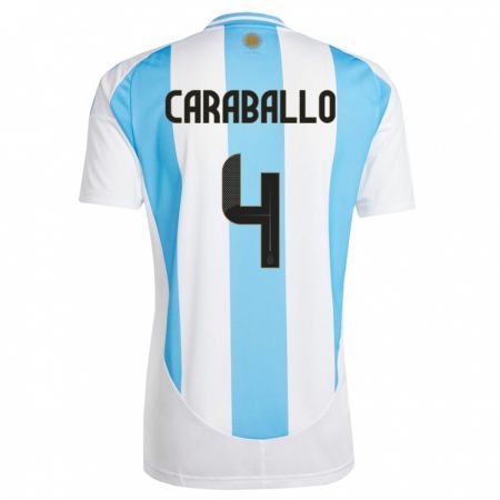 Kandiny Enfant Maillot Argentine Brian Caraballo #4 Blanc Bleu Tenues Domicile 24-26 T-Shirt
