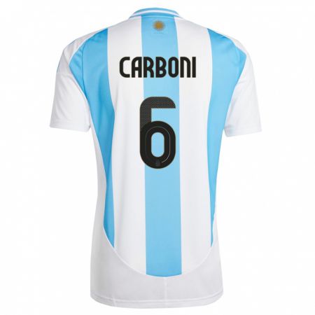Kandiny Enfant Maillot Argentine Franco Carboni #6 Blanc Bleu Tenues Domicile 24-26 T-Shirt