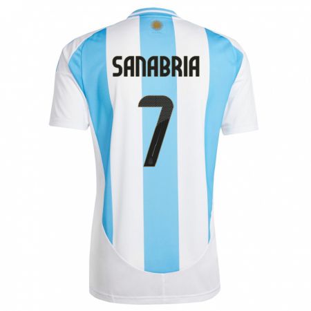 Kandiny Enfant Maillot Argentine Mateo Sanabria #7 Blanc Bleu Tenues Domicile 24-26 T-Shirt