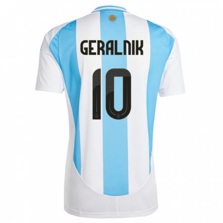 Kandiny Enfant Maillot Argentine Tiago Geralnik #10 Blanc Bleu Tenues Domicile 24-26 T-Shirt