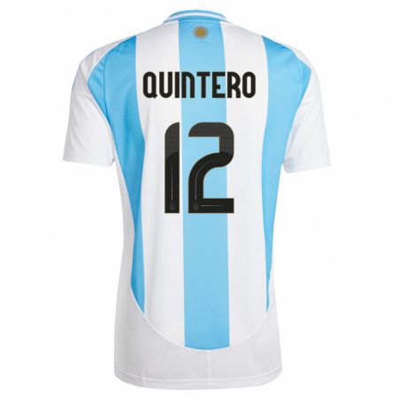 Kandiny Enfant Maillot Argentine Valentino Quintero #12 Blanc Bleu Tenues Domicile 24-26 T-Shirt