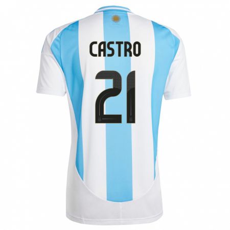 Kandiny Enfant Maillot Argentine Santiago Castro #21 Blanc Bleu Tenues Domicile 24-26 T-Shirt