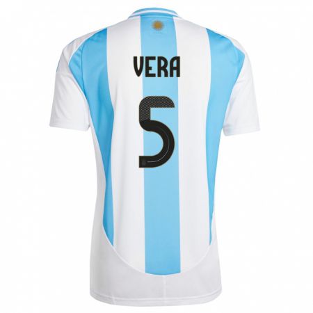 Kandiny Enfant Maillot Argentine Fausto Vera #5 Blanc Bleu Tenues Domicile 24-26 T-Shirt