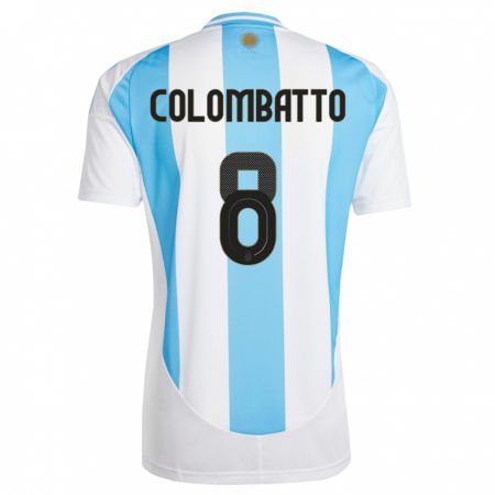 Kandiny Enfant Maillot Argentine Santiago Colombatto #8 Blanc Bleu Tenues Domicile 24-26 T-Shirt