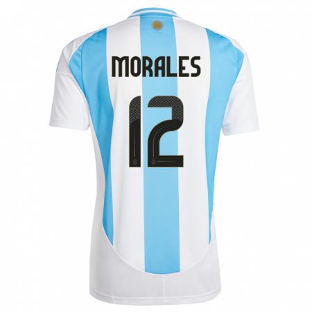 Kandiny Enfant Maillot Argentine Lautaro Morales #12 Blanc Bleu Tenues Domicile 24-26 T-Shirt