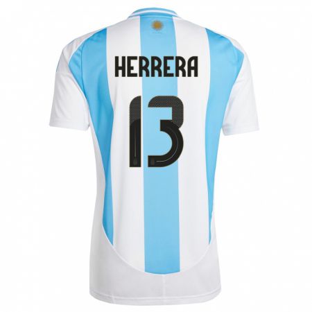 Kandiny Enfant Maillot Argentine Marcelo Herrera #13 Blanc Bleu Tenues Domicile 24-26 T-Shirt