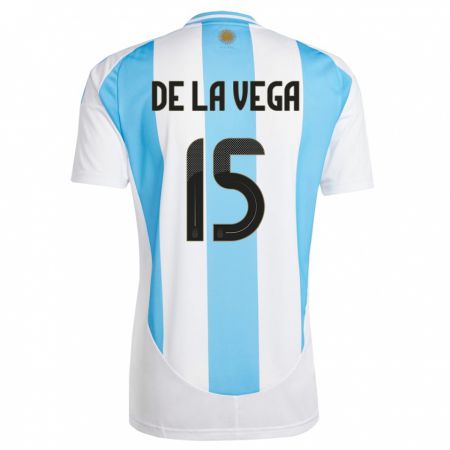 Kandiny Enfant Maillot Argentine Pedro De La Vega #15 Blanc Bleu Tenues Domicile 24-26 T-Shirt