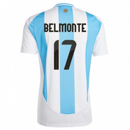Kandiny Enfant Maillot Argentine Tomas Belmonte #17 Blanc Bleu Tenues Domicile 24-26 T-Shirt