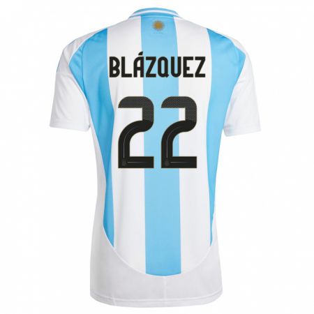 Kandiny Enfant Maillot Argentine Joaquin Blazquez #22 Blanc Bleu Tenues Domicile 24-26 T-Shirt