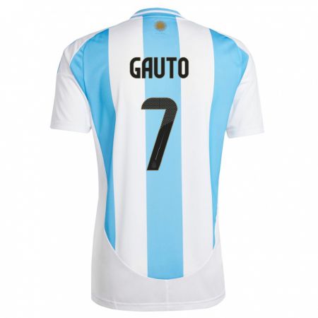 Kandiny Enfant Maillot Argentine Juan Gauto #7 Blanc Bleu Tenues Domicile 24-26 T-Shirt